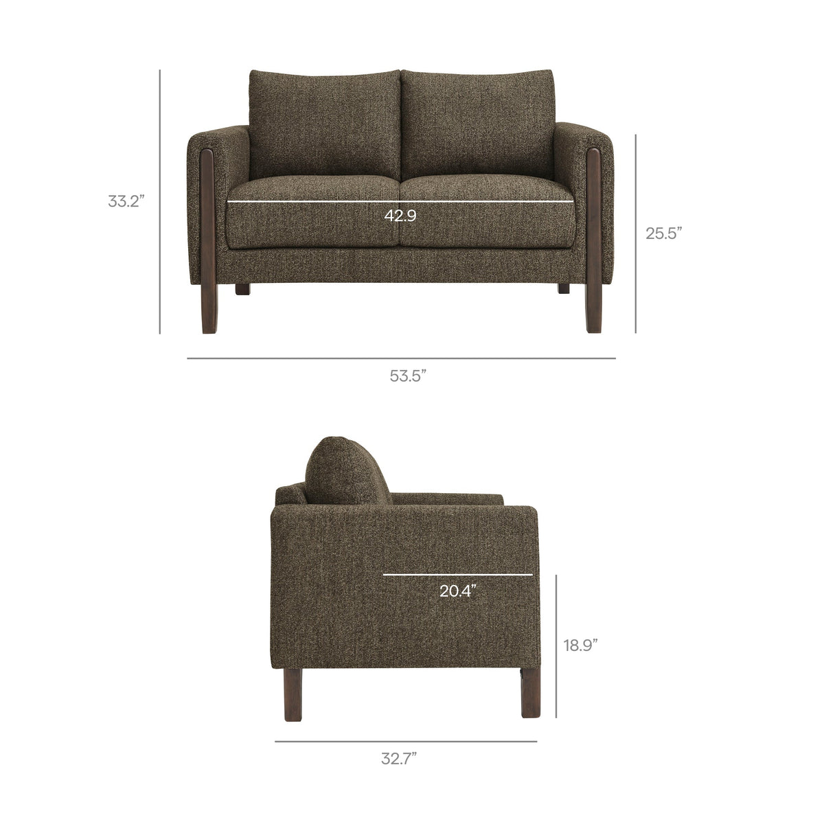 Hawken Boucle Fabric Loveseat by Modway, brown boucle upholstery with dark wood legs on Tampa Home & Garden Store
