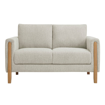 Hawken Boucle Fabric Loveseat beige boucle upholstery with natural wood legs on Tampa Home & Garden Store