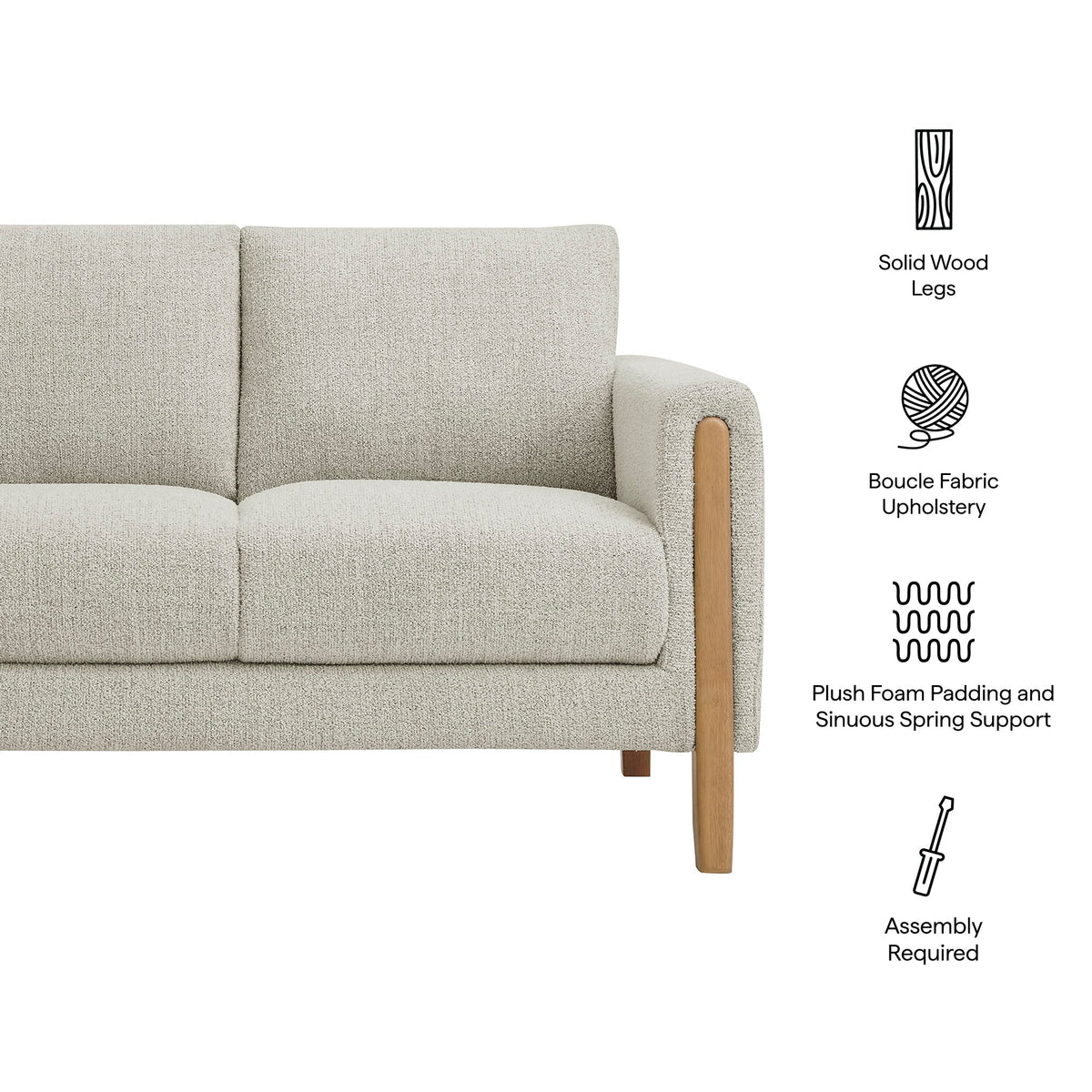 Hawken Boucle Fabric Loveseat beige boucle upholstery with solid wood legs by HouseOfZazla on Tampa Home & Garden Store