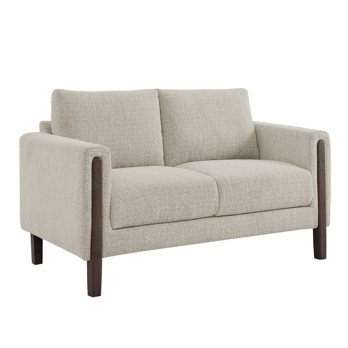 Hawken Boucle Fabric Loveseat by Modway beige boucle upholstery with dark wood legs on Tampa Home & Garden Store