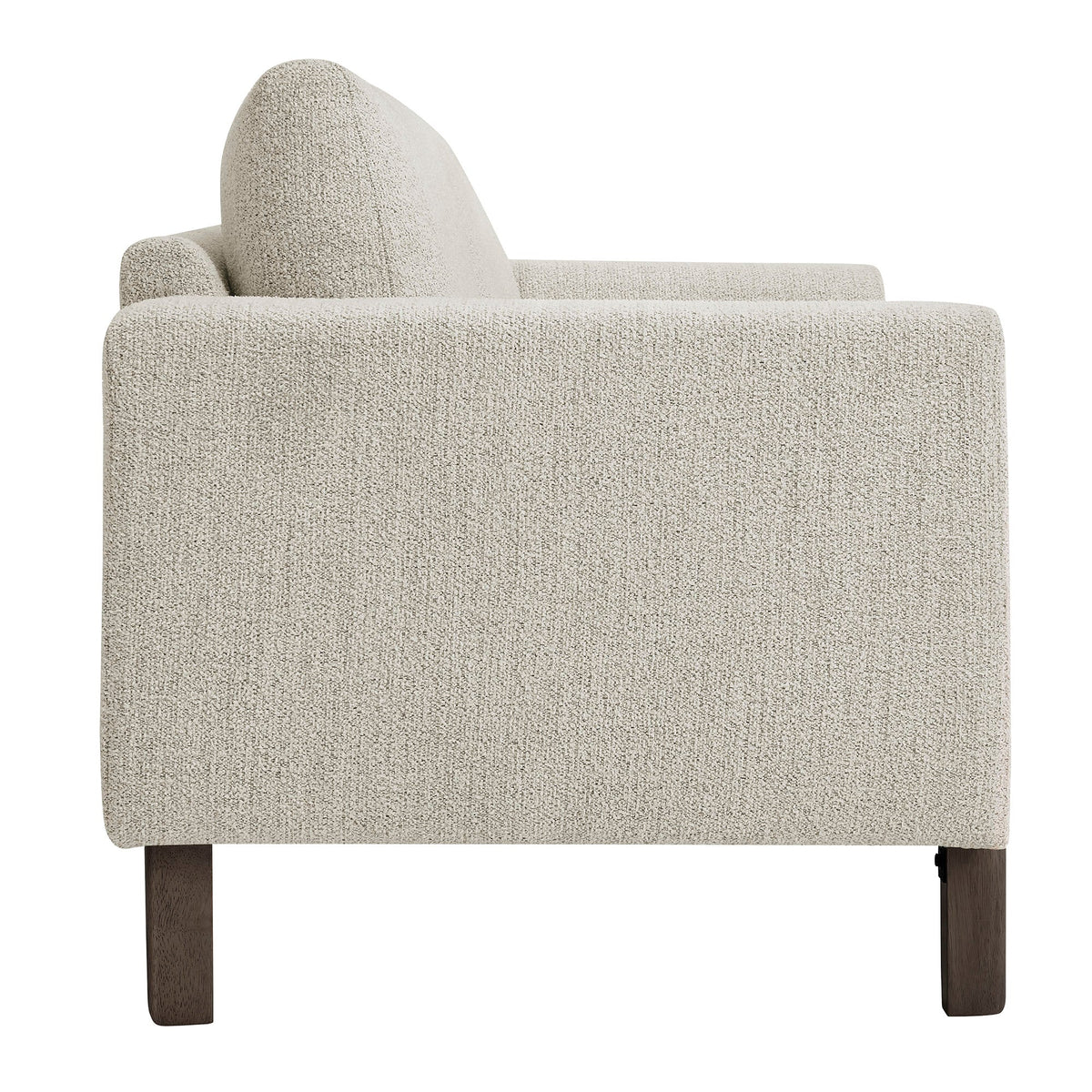 Hawken Boucle Fabric Loveseat beige boucle upholstery with dark wood legs by HouseOfZazla on Tampa Home & Garden Store