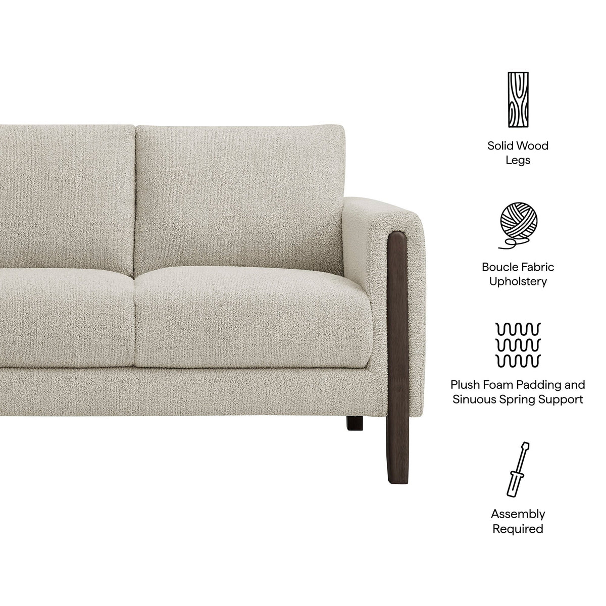 Hawken Boucle Loveseat beige upholstery with solid wood legs Modway HouseOfZazla on Tampa Home & Garden Store