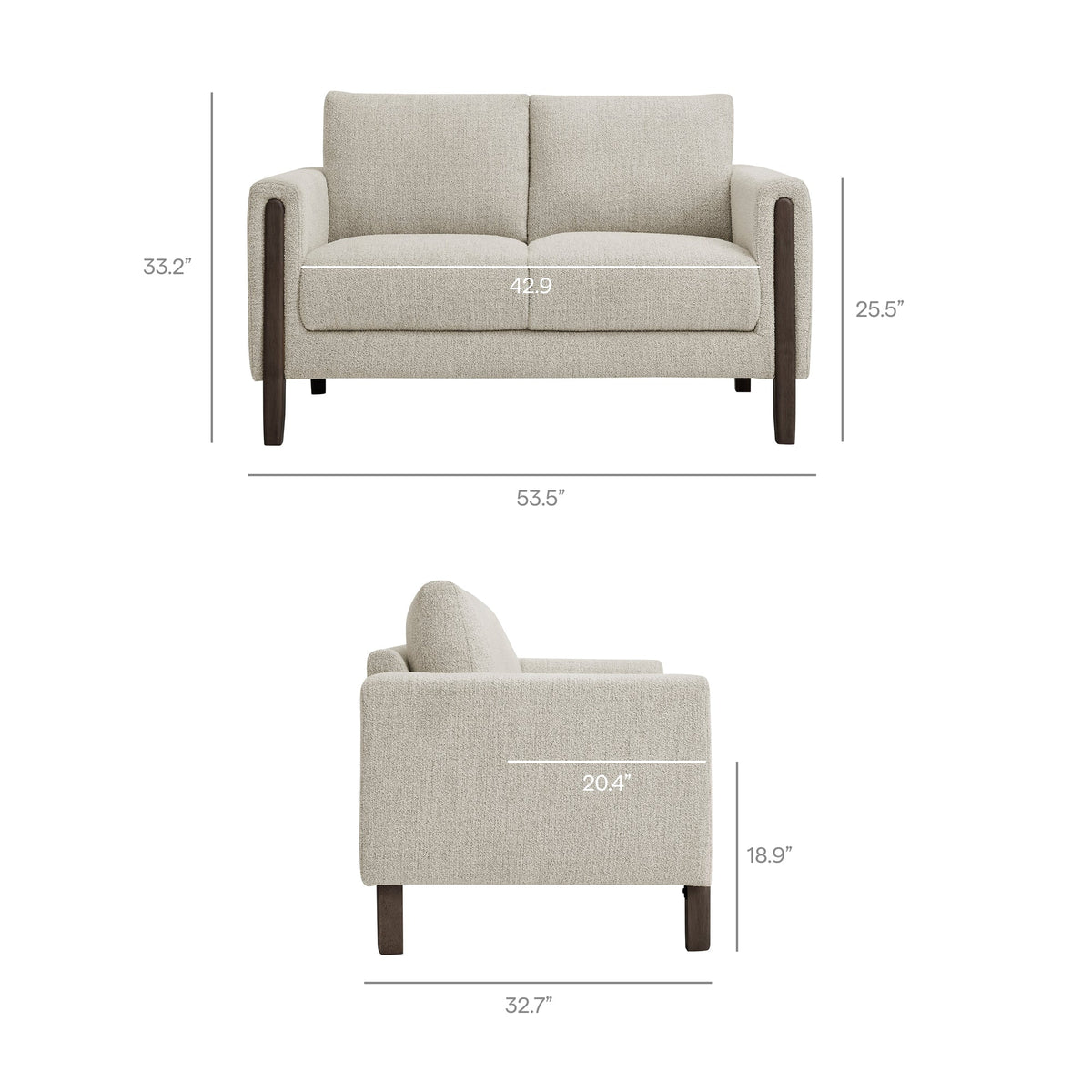 Hawken Boucle Fabric Loveseat by Modway in beige boucle with dark wood legs on Tampa Home & Garden Store