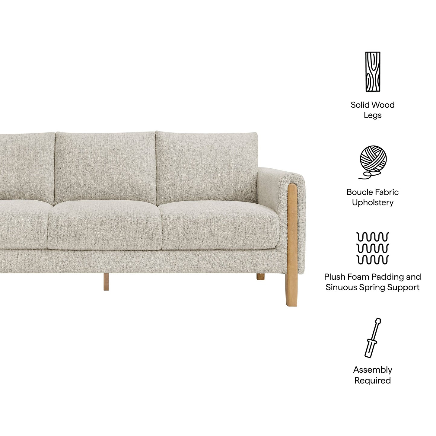 Modway Hawken Boucle Sofa With Wooden Legs