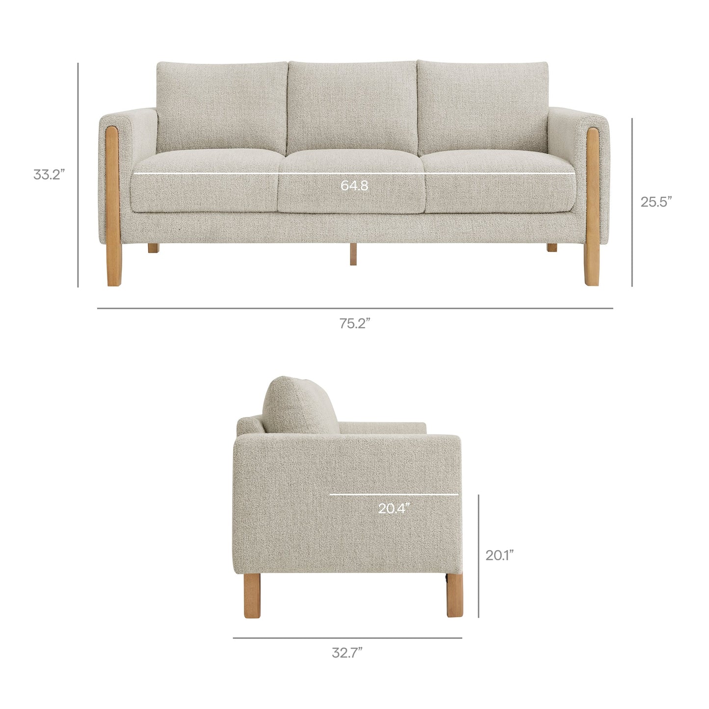 Modway Hawken Boucle Sofa With Wooden Legs
