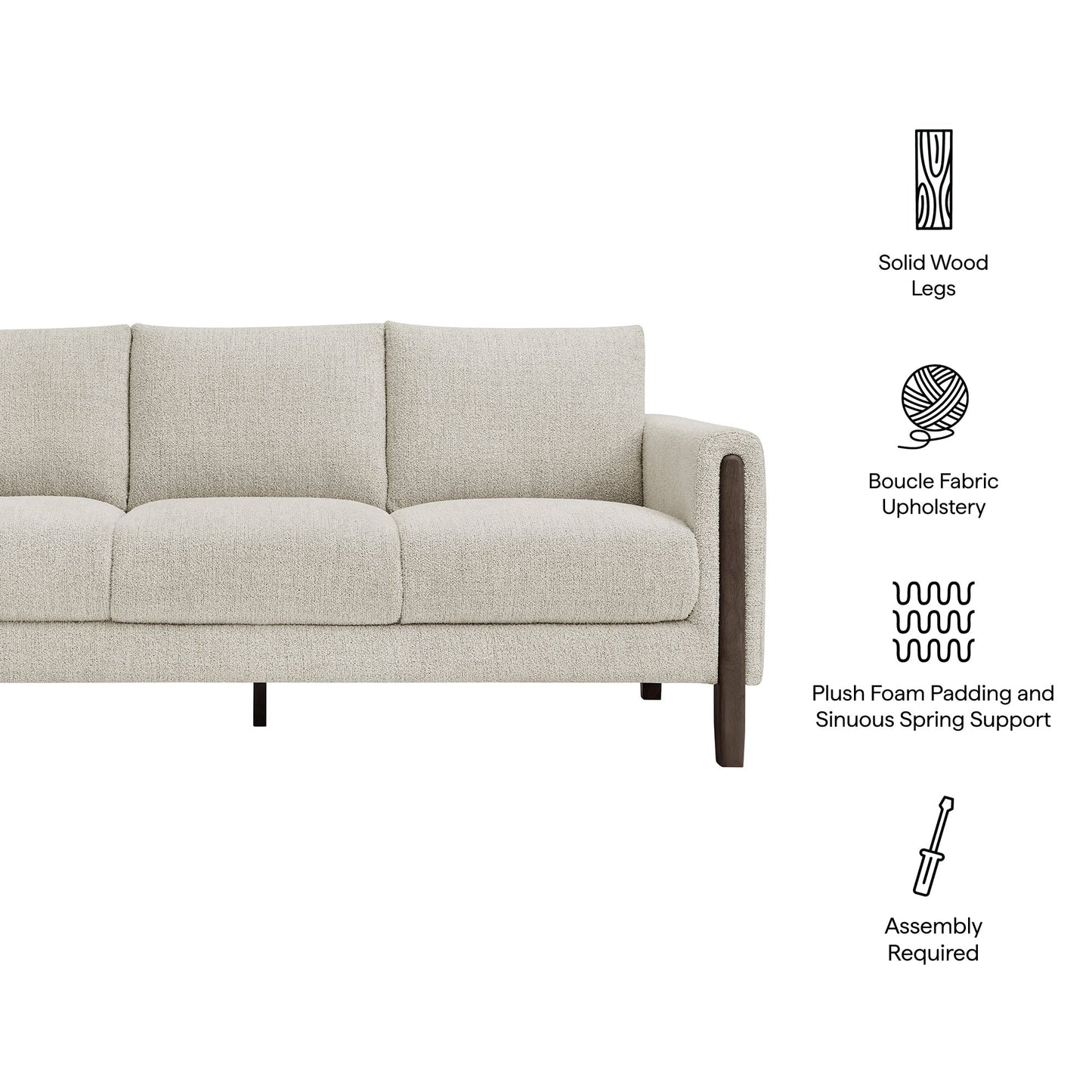 Modway Hawken Boucle Sofa With Wooden Legs