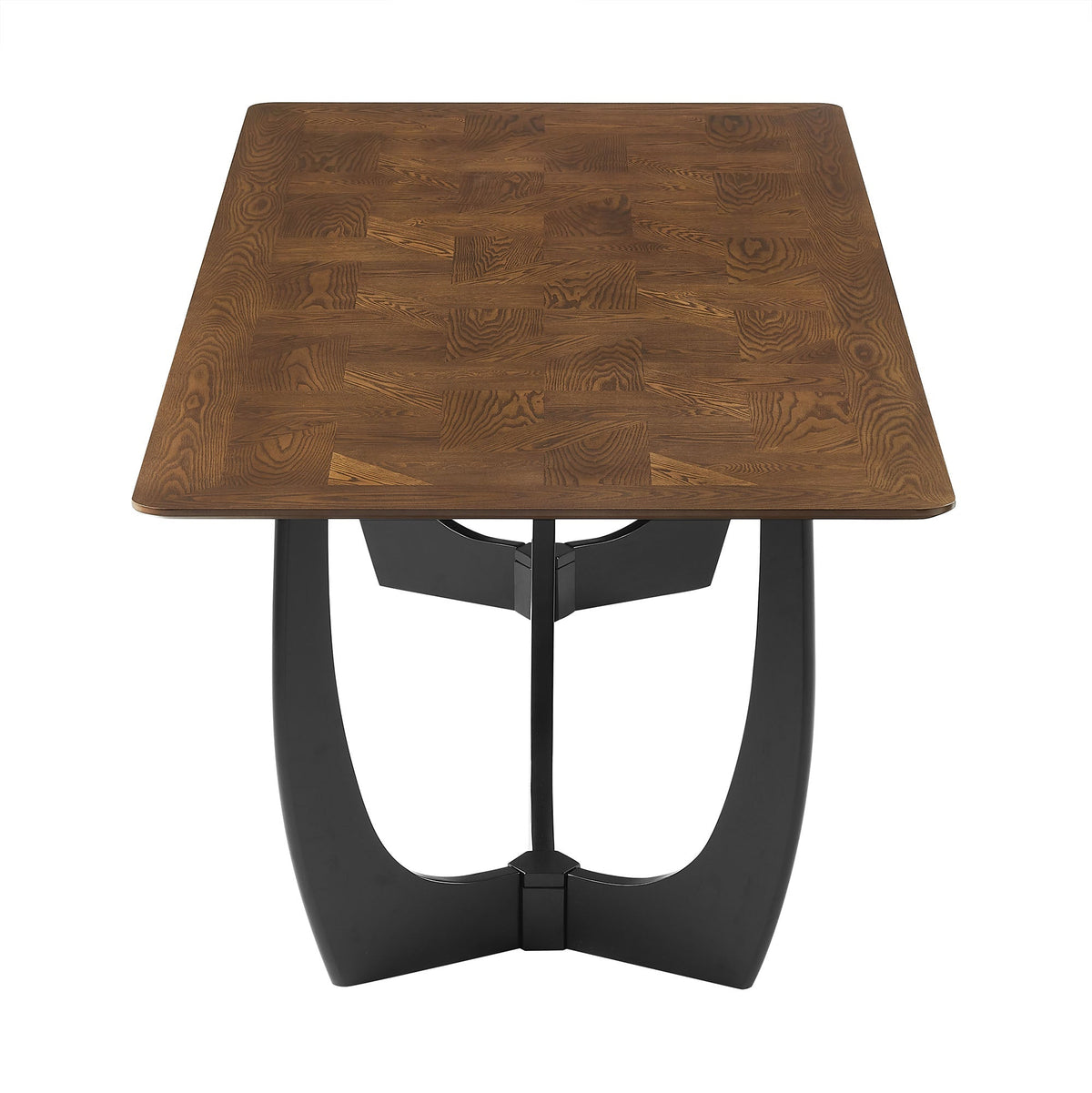 Wrenly 94-Inch Walnut Dining Table walnut wood top with black metal pedestal base on Tampa Home & Garden Store