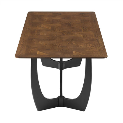 Wrenly 94-Inch Walnut Dining Table walnut wood top with black metal pedestal base on Tampa Home & Garden Store