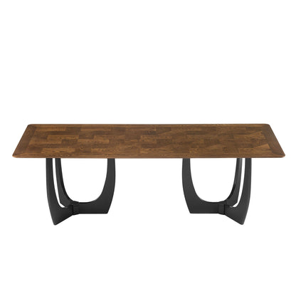 Wrenly 94-Inch Walnut Dining Table by Modway; walnut parquet top with black curved metal legs on Tampa Home & Garden Store