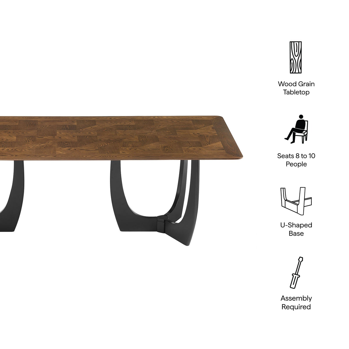 Wrenly 94-Inch Walnut Dining Table with wood grain tabletop and U-shaped base on Tampa Home & Garden Store