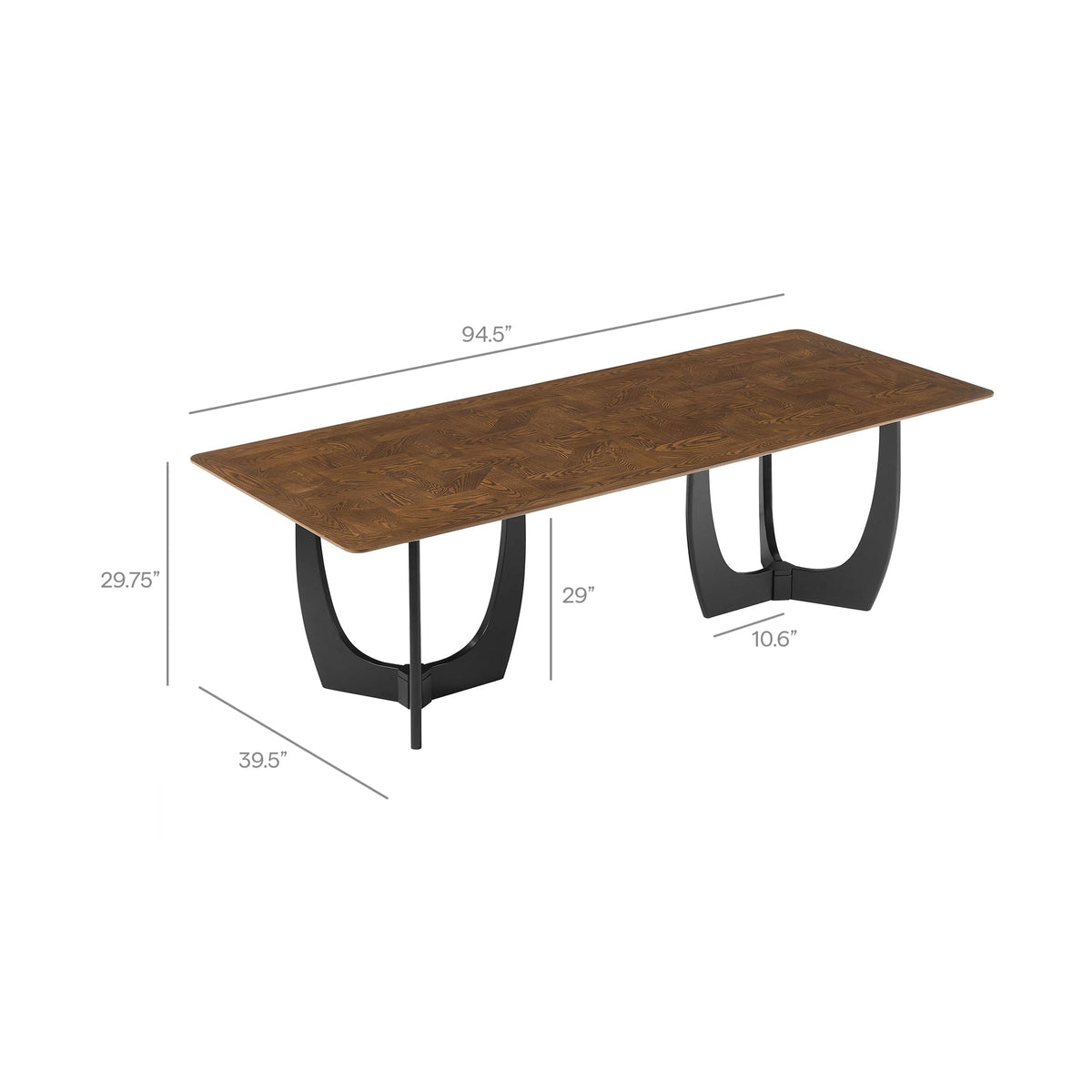 Wrenly 94-Inch Walnut Dining Table with walnut top and curved black metal legs on Tampa Home & Garden Store