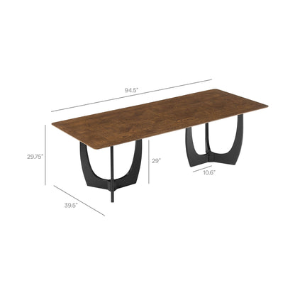 Wrenly 94-Inch Walnut Dining Table with walnut top and curved black metal legs on Tampa Home & Garden Store