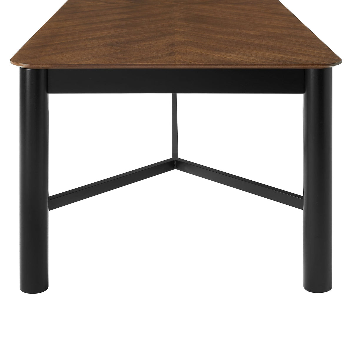 Ashlan 110in Rectangle Dining Table top in warm wood veneer with black metal legs on Tampa Home & Garden Store