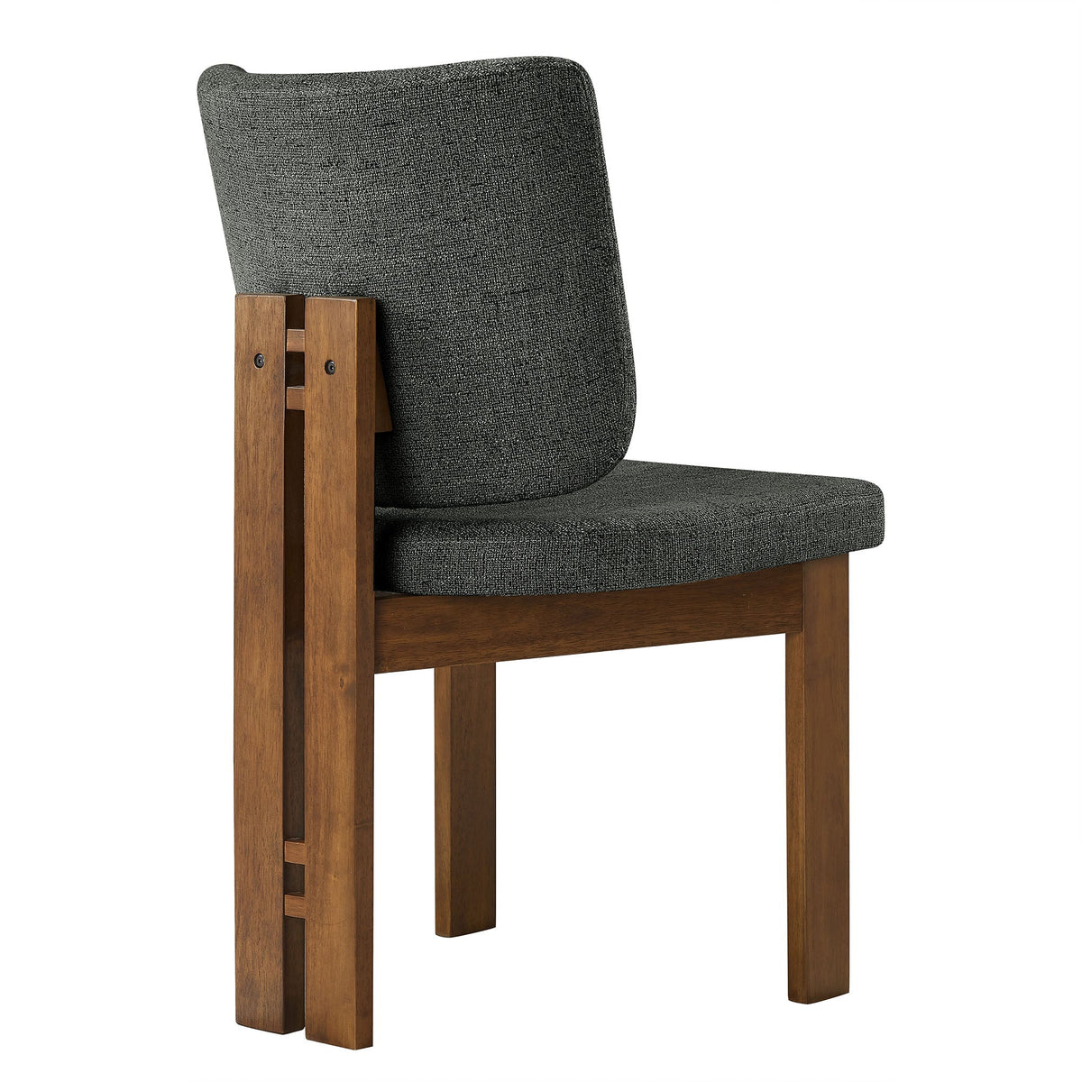 Alba armless upholstered dining chair with charcoal textured fabric and warm wood base on Tampa Home & Garden Store