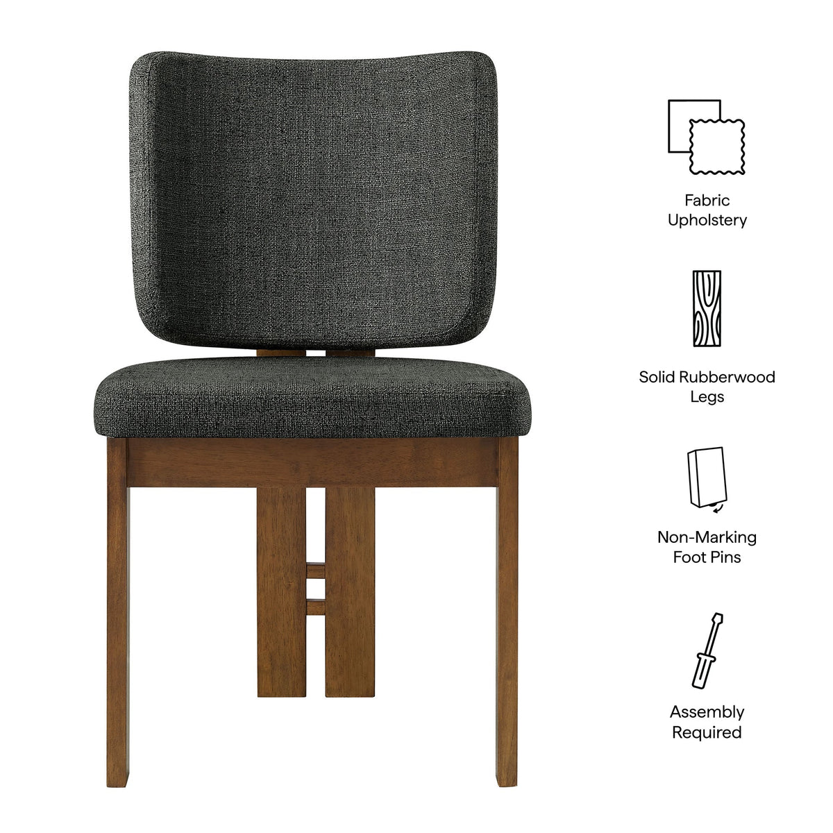 Alba Armless Upholstered Dining Chair dark gray fabric with solid wood legs HouseOfZazla on Tampa Home & Garden Store