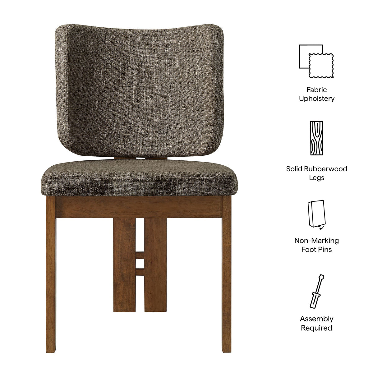 Alba Armless Upholstered Dining Chairs, brown fabric, solid rubberwood legs, set of 2 on Tampa Home & Garden Store