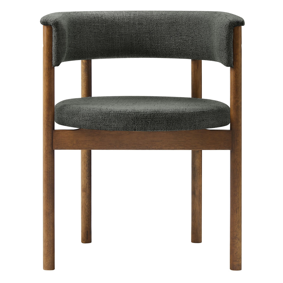 Clea Curved Upholstered Dining Chair set of 2, dark gray textured fabric, wooden legs on Tampa Home & Garden Store