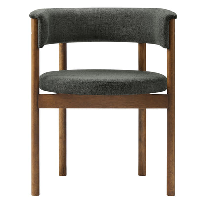 Clea Curved Upholstered Dining Chair set of 2, dark gray textured fabric, wooden legs on Tampa Home & Garden Store