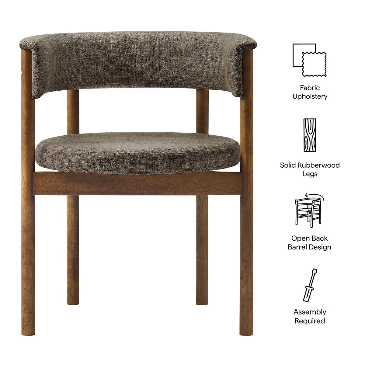 Clea curved upholstered dining chairs set of 2 in taupe fabric with rubberwood legs on Tampa Home & Garden Store
