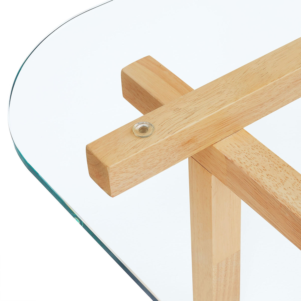 Isby 35 Inch Tempered Glass Coffee Table with natural oak wood base HouseOfZazla on Tampa Home & Garden Store
