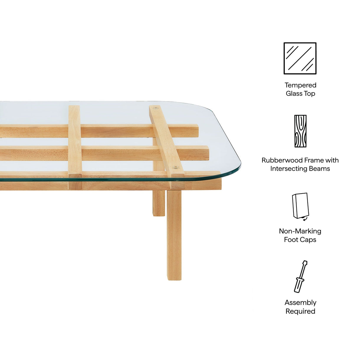 Isby 35 Inch tempered glass coffee table by Modway with rubberwood frame on Tampa Home & Garden Store
