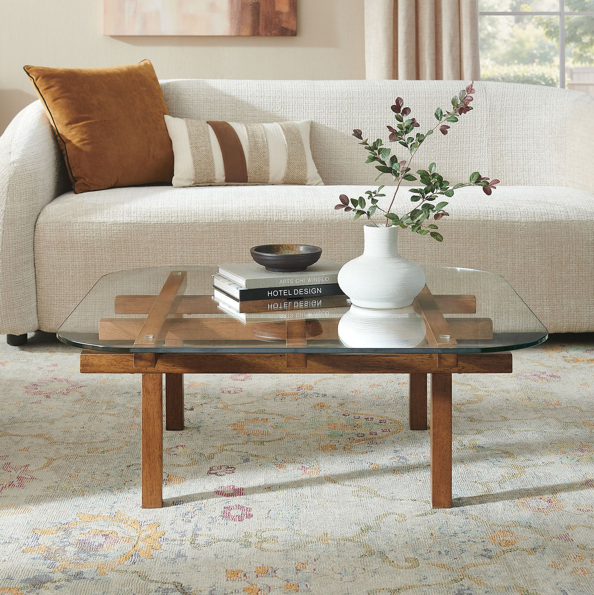 Isby 35 Inch Tempered Glass Coffee Table with wood base by Modway on Tampa Home & Garden Store