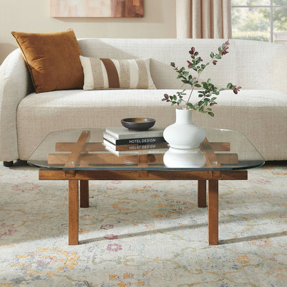 Isby 35 Inch Tempered Glass Coffee Table with wood base by Modway on Tampa Home & Garden Store
