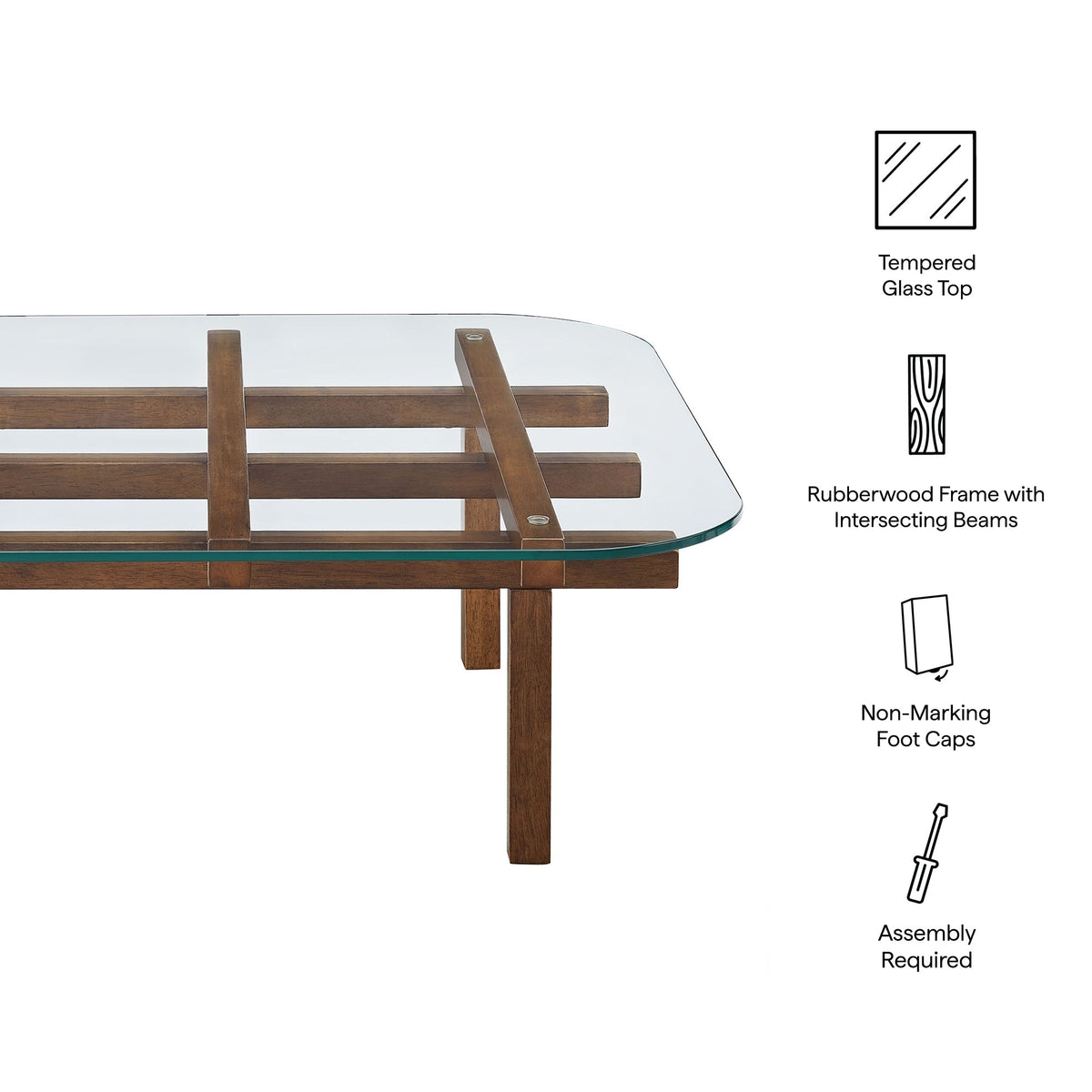 Isby 35 inch tempered glass top coffee table by Modway with wooden frame on Tampa Home & Garden Store