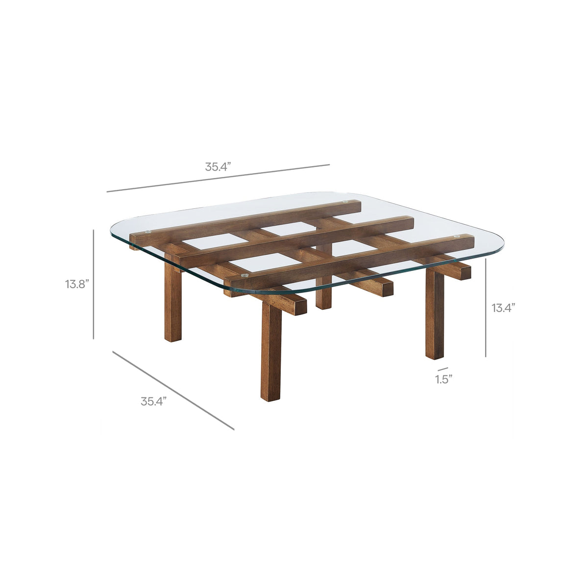 Isby 35 Inch tempered glass coffee table with wooden lattice base by Modway on Tampa Home & Garden Store