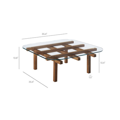 Isby 35 Inch tempered glass coffee table with wooden lattice base by Modway on Tampa Home & Garden Store
