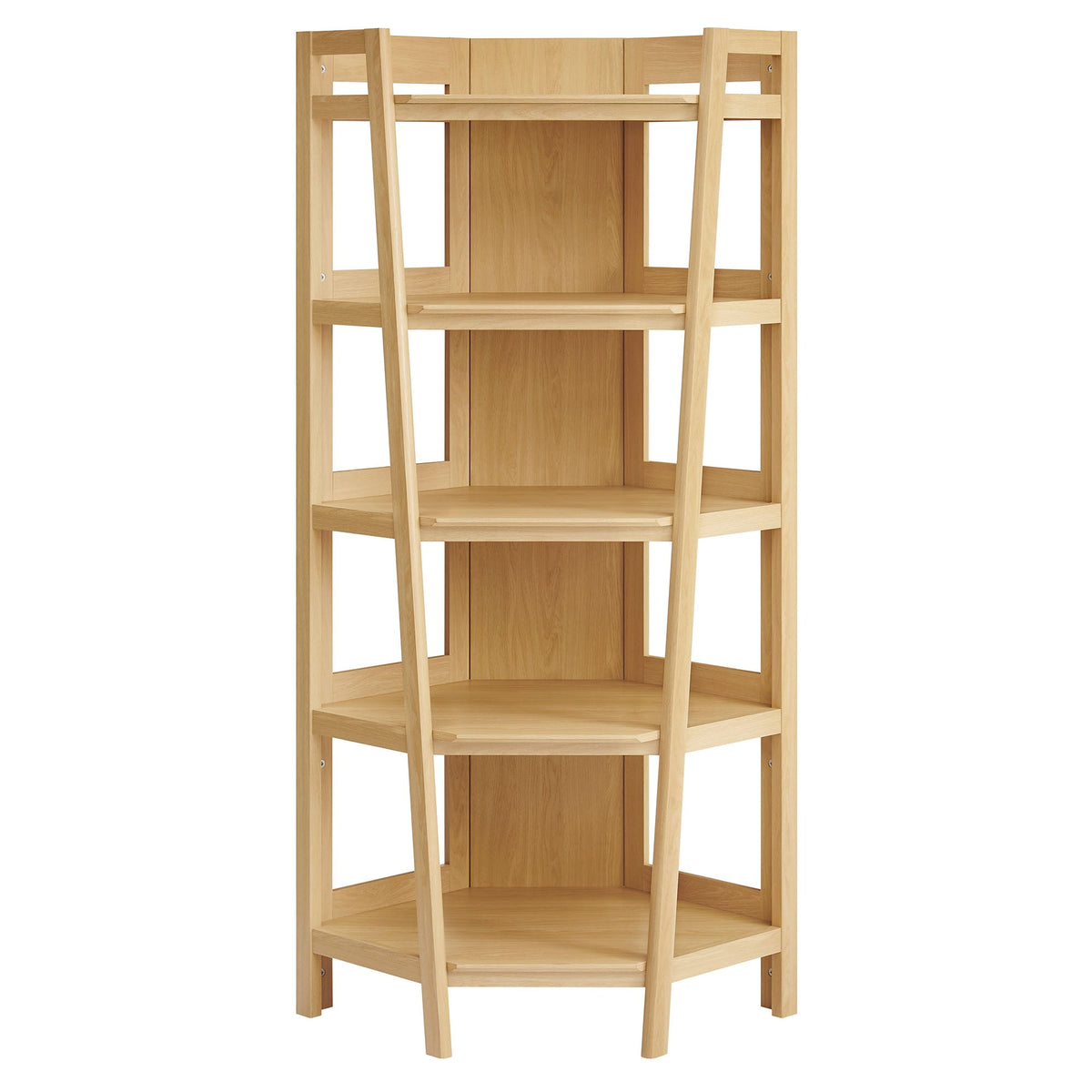 Bixby 71 Inch Corner Bookshelf by Modway, natural oak wood corner unit with open shelves on Tampa Home & Garden Store