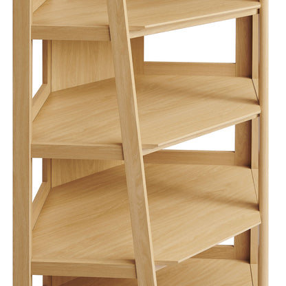 Bixby 71 Inch Corner Bookshelf natural oak finish with open shelves in corner unit on Tampa Home & Garden Store