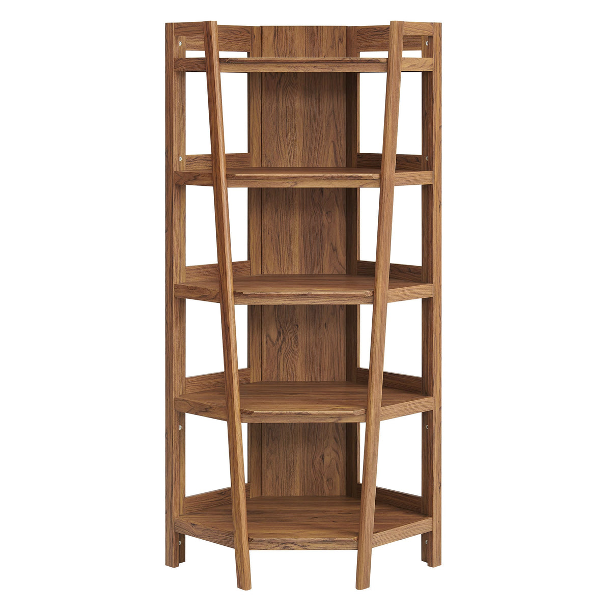 Bixby 71 inch corner bookshelf by Modway in warm oak wood with open shelves for decor on Tampa Home & Garden Store