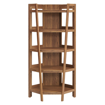 Bixby 71 inch corner bookshelf by Modway in warm oak wood with open shelves for decor on Tampa Home & Garden Store