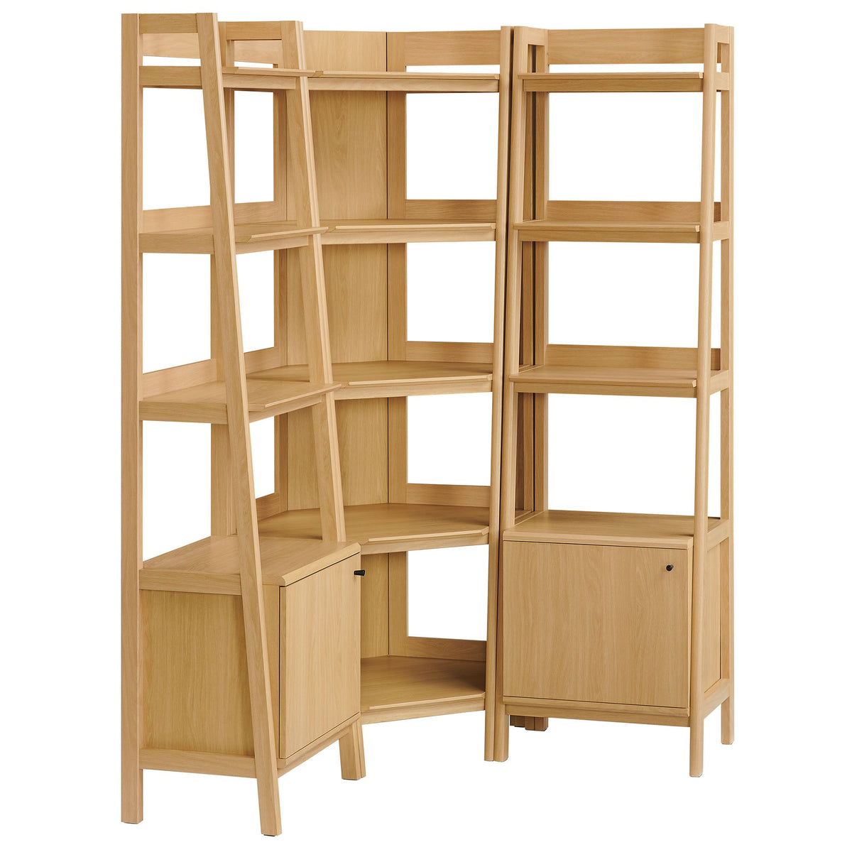 Bixby 3-piece Corner Bookshelf Set with Narrow Shelves in light natural wood on Tampa Home & Garden Store