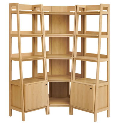 Bixby 3-piece corner bookshelf set with narrow shelves in natural wood by HouseOfZazla on Tampa Home & Garden Store