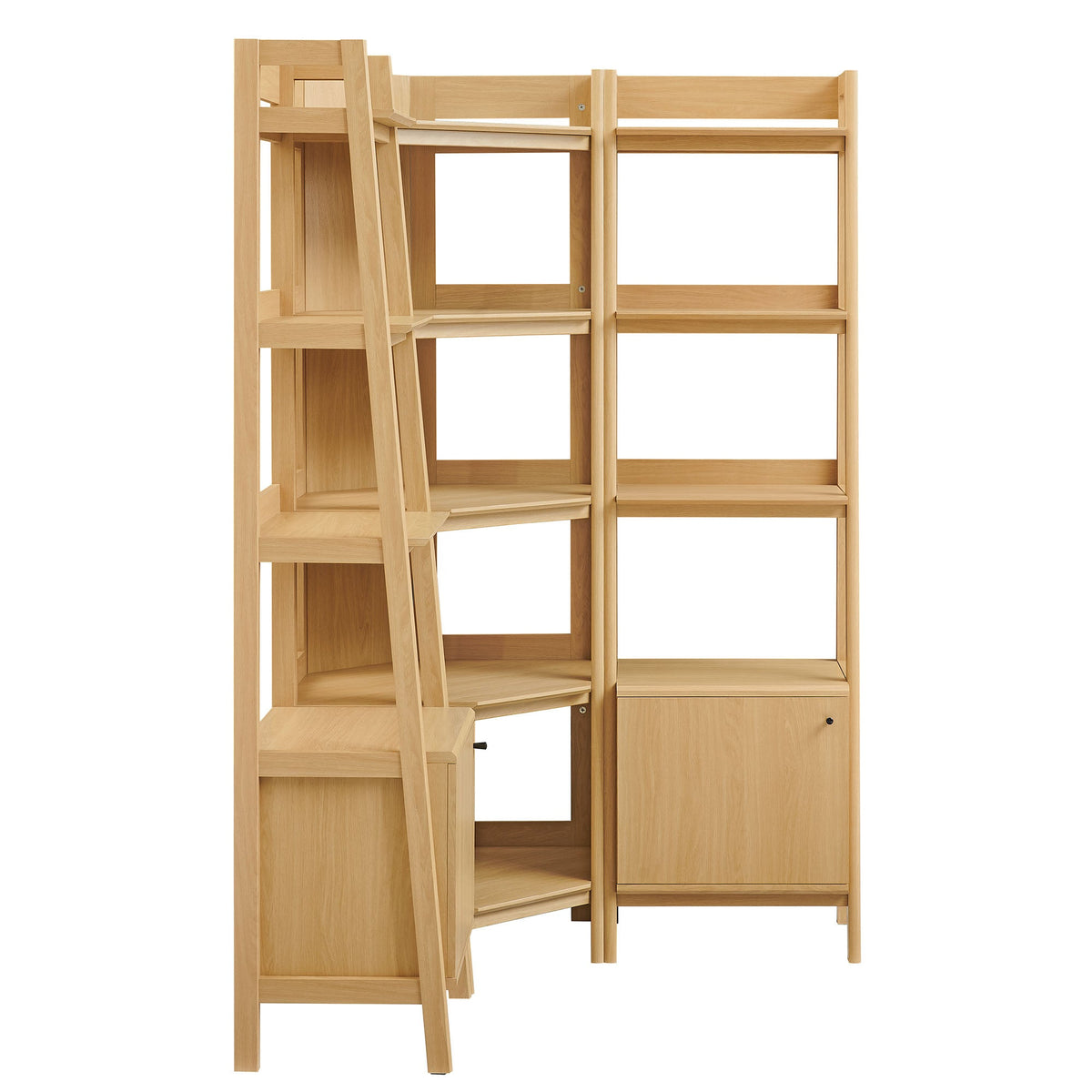 Bixby 3-piece corner bookshelf set with narrow bookcases in natural oak wood finish on Tampa Home & Garden Store