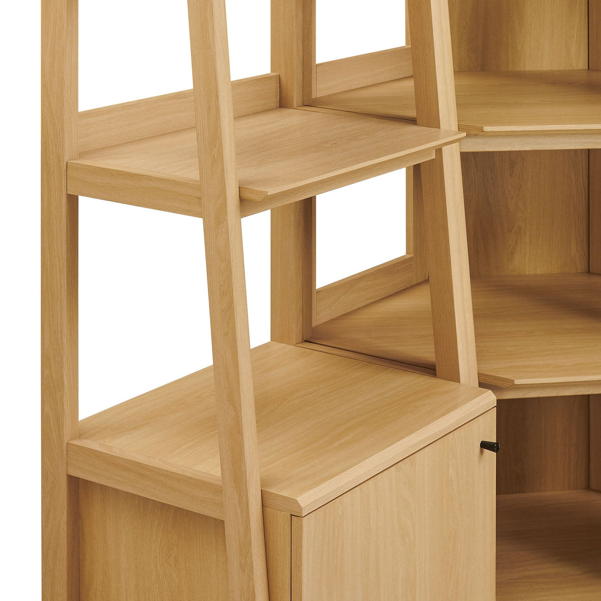 Bixby 3-piece corner bookshelf set with narrow, natural oak shelves in modular design on Tampa Home & Garden Store
