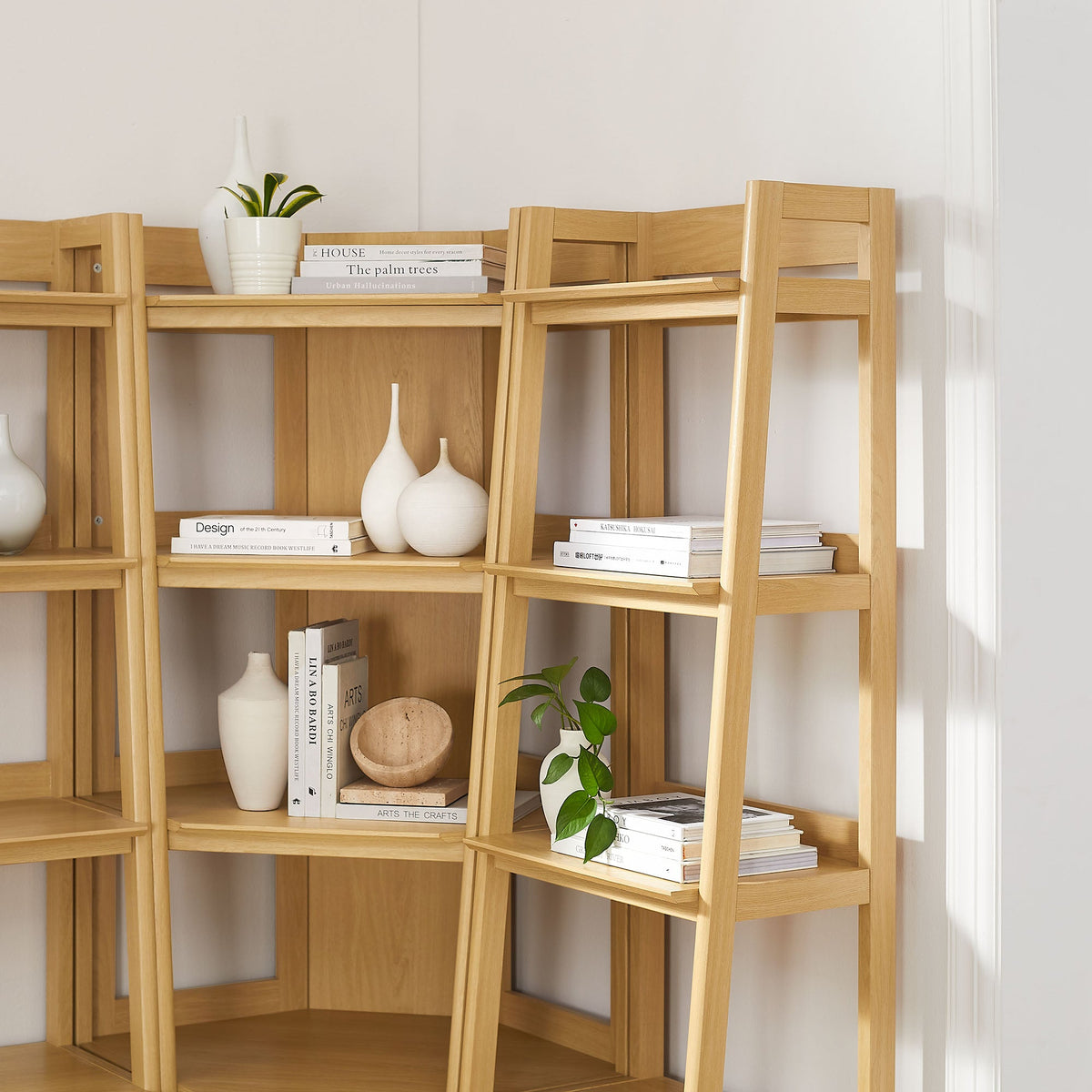 Bixby 3-piece corner bookshelf set with narrow bookshelves in light wood by Modway on Tampa Home & Garden Store