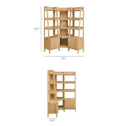 Bixby 3-piece corner bookshelf set natural wood with narrow shelves by HouseOfZazla decor on Tampa Home & Garden Store
