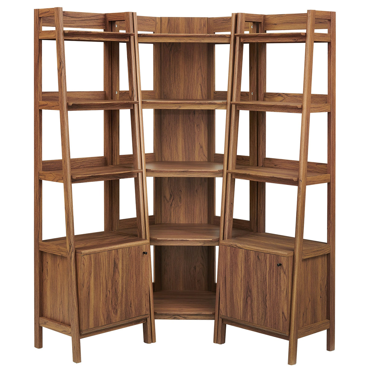 Bixby 3-piece corner bookshelf set with narrow shelves in warm wood finish by Modway on Tampa Home & Garden Store