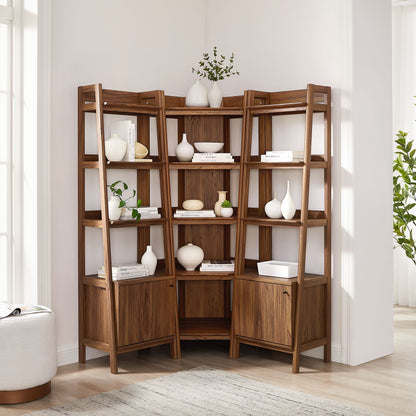 Bixby 3-piece corner bookshelf set with narrow warm wood shelves by Modway for decor on Tampa Home & Garden Store