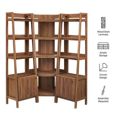 Modway Bixby 3-piece corner bookshelf set with narrow shelves in wood grain laminate on Tampa Home & Garden Store