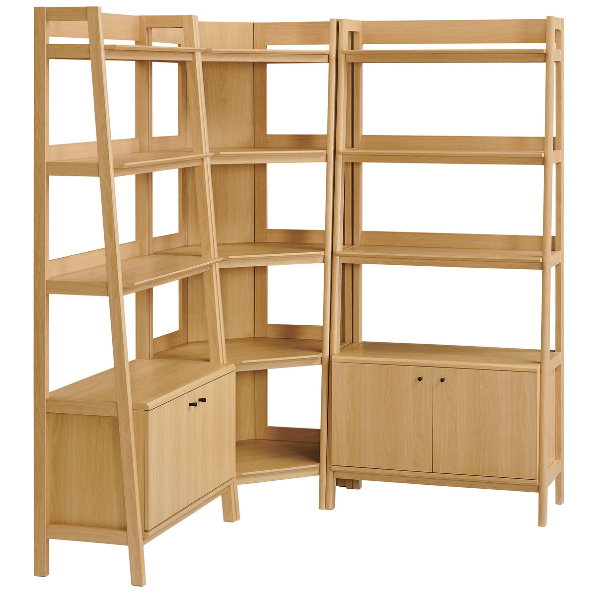 Bixby 3-Piece Corner Bookshelf Set with Wide Bookshelves by Modway oak finish with cabinet on Tampa Home & Garden Store
