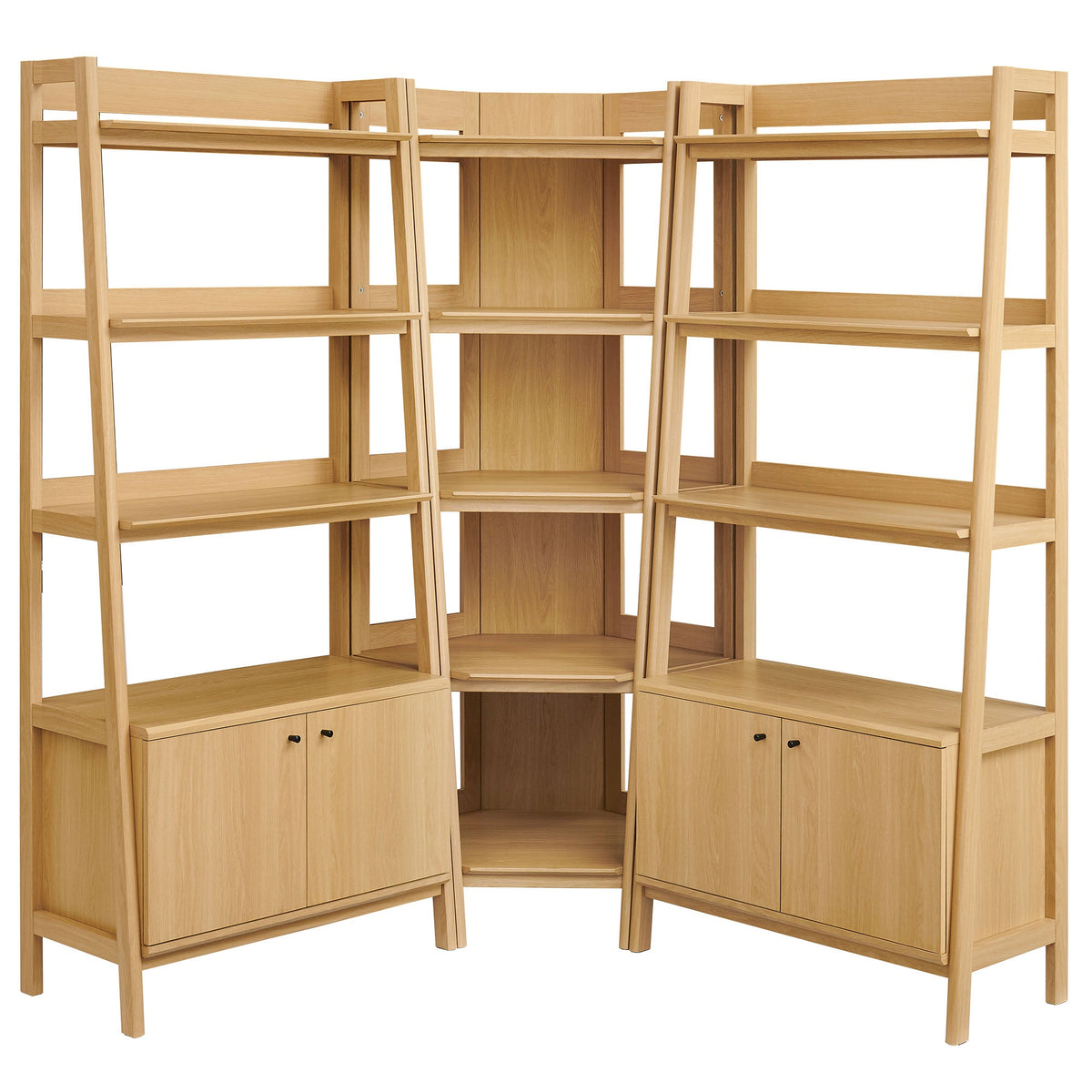 Bixby 3-Piece Corner Bookshelf Set with Wide Shelves natural oak finish on Tampa Home & Garden Store