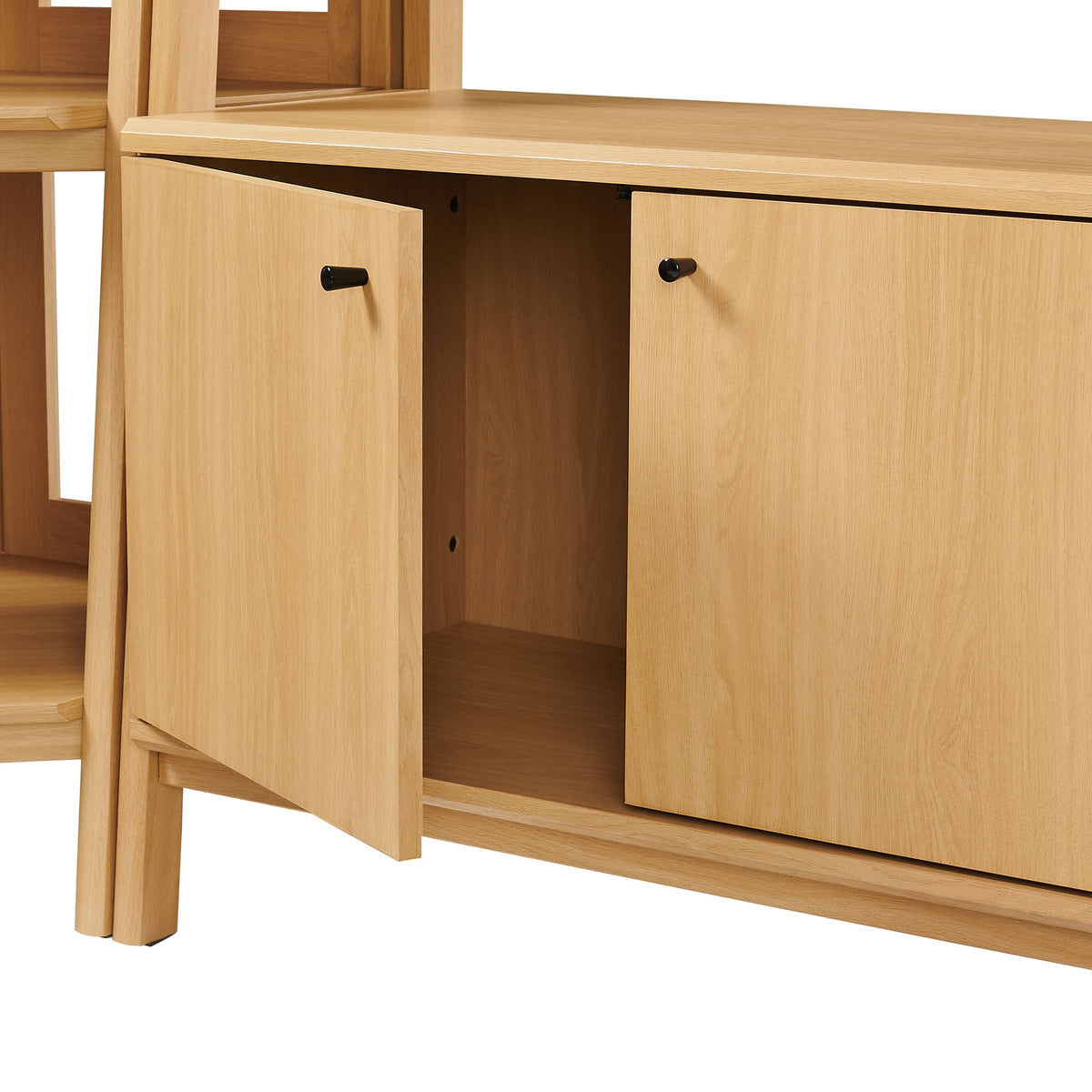 Bixby 3-Piece Corner Bookshelf Set natural oak finish with wide shelves and black knobs on Tampa Home & Garden Store