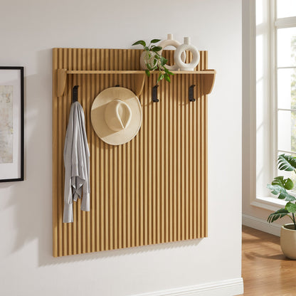 Render Fluted Coat Rack Panel With Shelf wooden slat unit with black hooks by HouseOfZazla on Tampa Home & Garden Store
