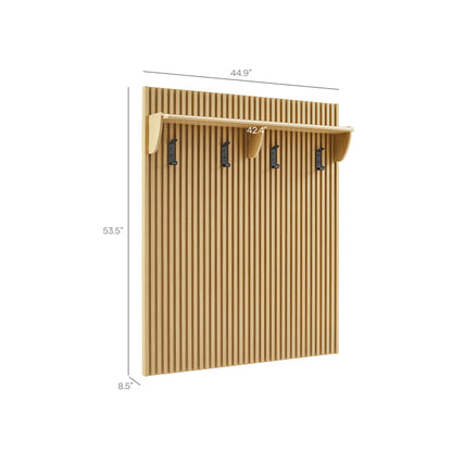 Render Fluted Coat Rack Panel With Shelf Modway natural wood backboard with black hooks on Tampa Home & Garden Store