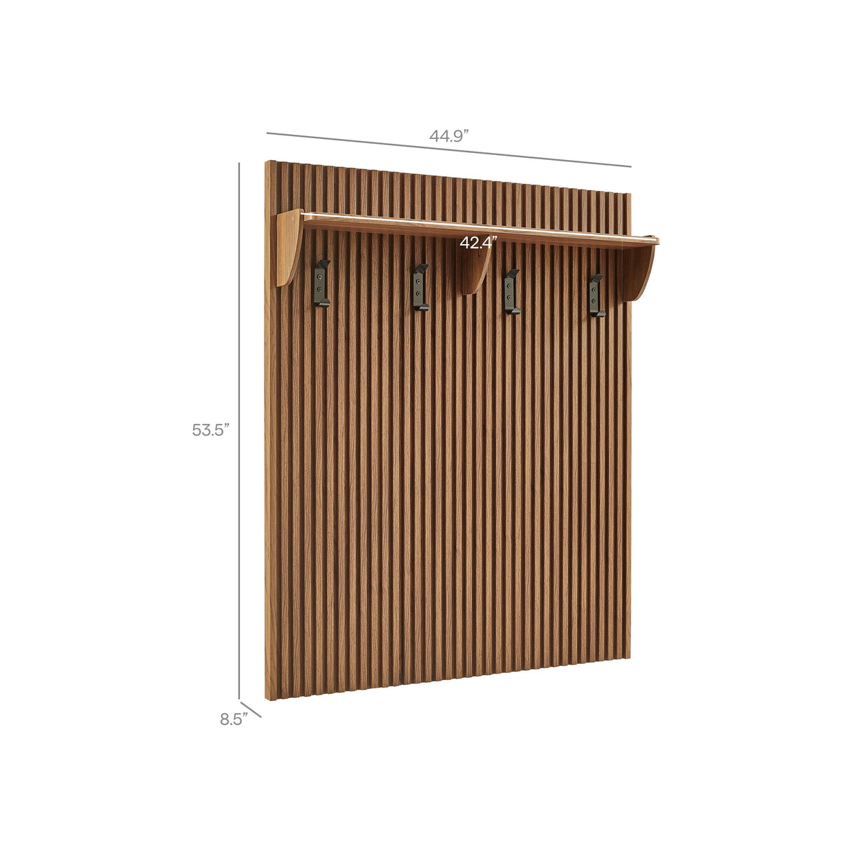 Render Fluted Coat Rack Panel With Shelf by Modway, walnut wood with vertical slats and top shelf on Tampa Home & Garden Store