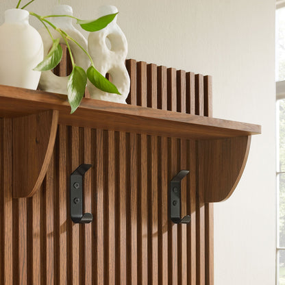 Render Fluted 3-in-1 Hall Tree with storage bench and coat rack in walnut wood on Tampa Home & Garden Store